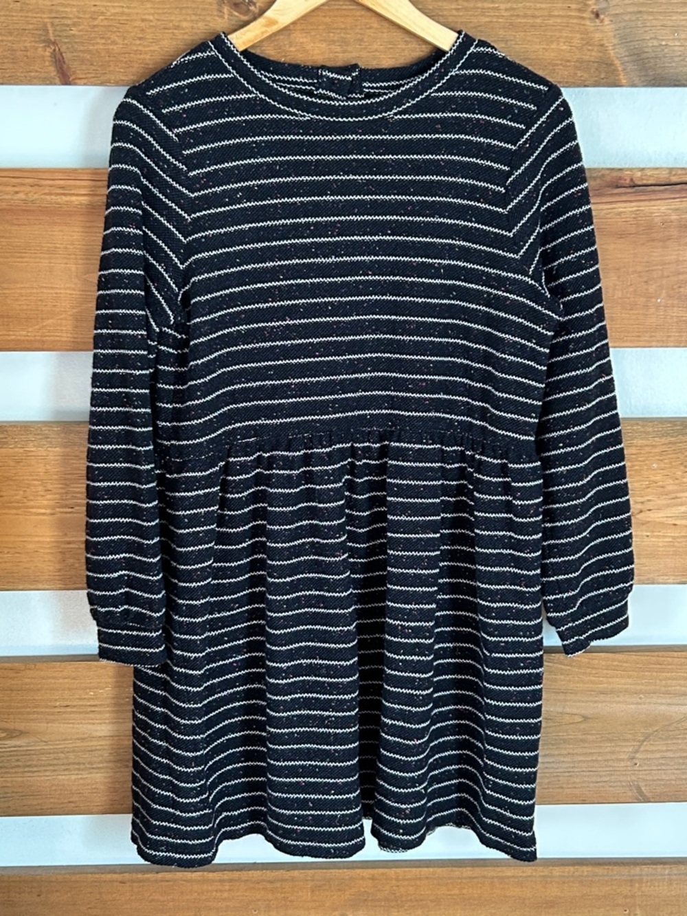 LOFT Women's Long Sleeve Short Dress in Navy Blue w/White Stripes Size Medium